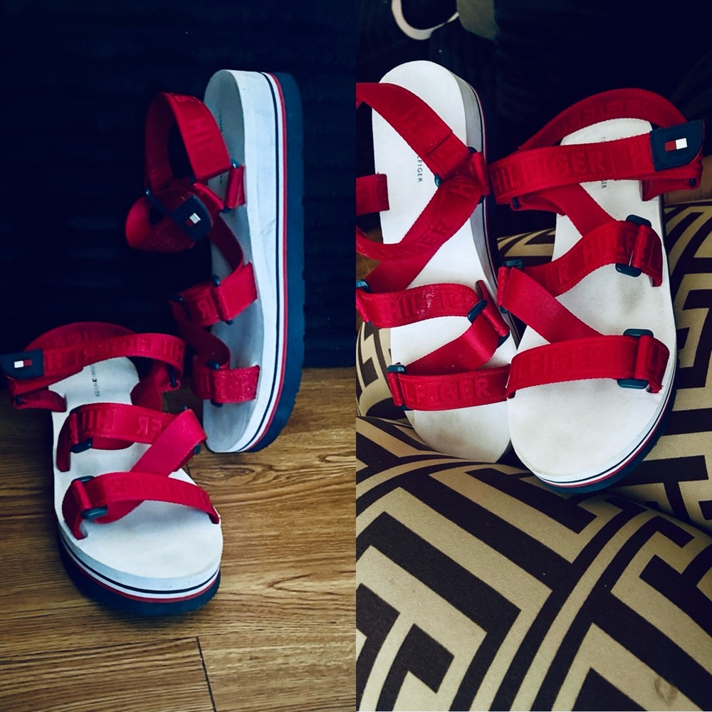 Tommy Hilfiger Red Strap Platform Woman Sandals